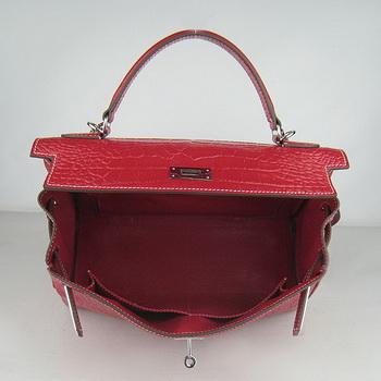 Hermes 32CM Red Crocodile Stripe(silver)