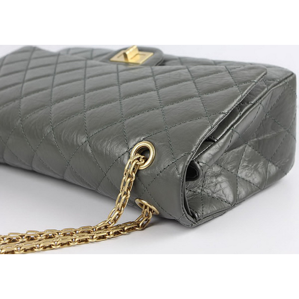 Chanel Flap Bag Quilted Gray Leather with Gold Chain 48102