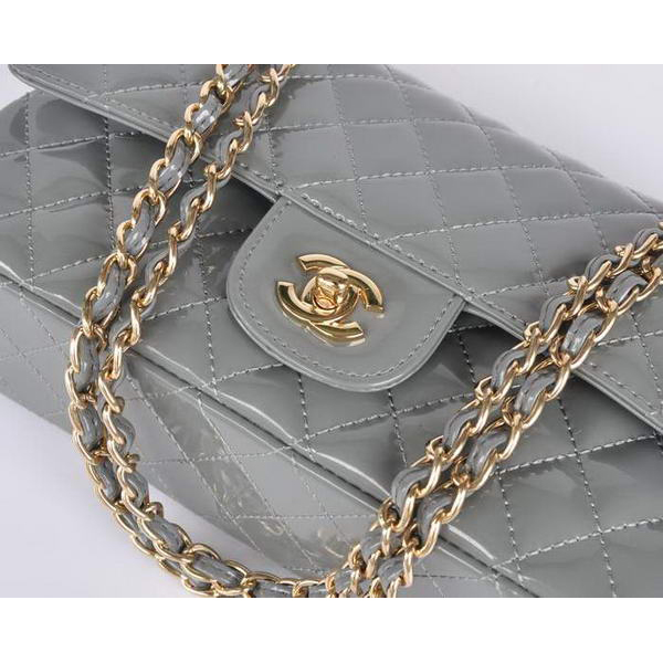 Chanel Grey Patent Leather Flap Bag Gold Hardware