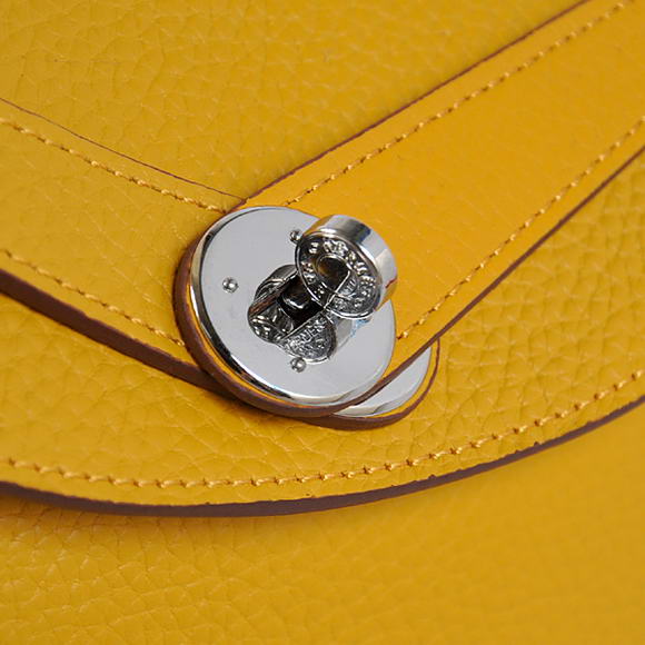 Hermes Lindy 30CM Havanne Handbags 1057 Yellow Leather Silver Hardware