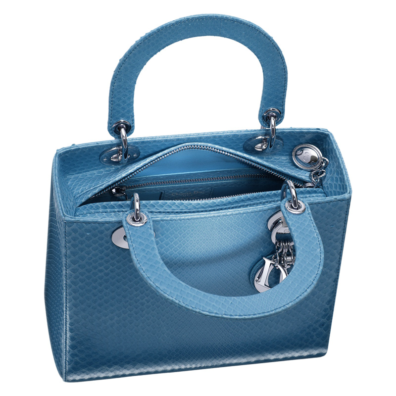 Glossy mykonos blue python 'Lady Dior' bag