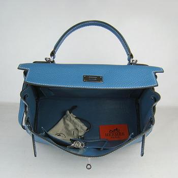 Hermes Kelly Handbags 32CM Middle Blue(silver)