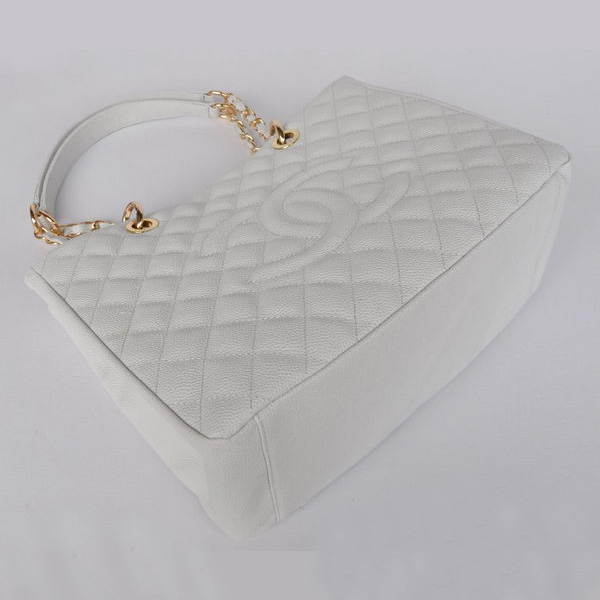 Chanel A50995 White Caviar Leather Shoulder Bag Gold