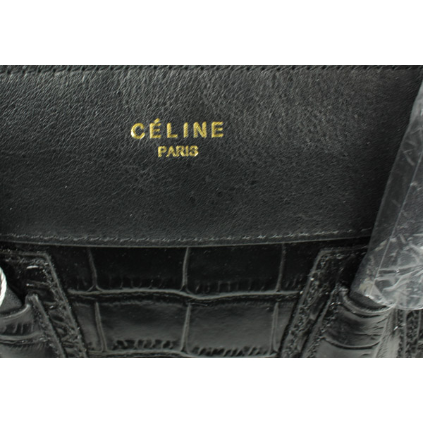 Celine Luggage Medium Bags Black with Crocodile Pattern