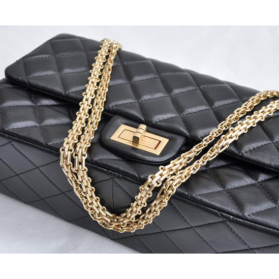 Chanel Classic Falp Bag Lambskin Leather A28668 Black with Golden Chain