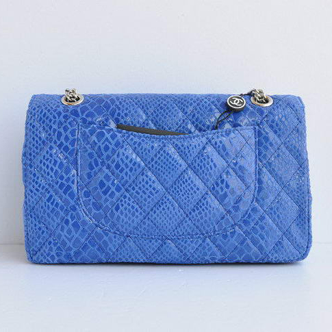 Chanel Blue Snakeskin Leather Flap Bag Silver Hardware