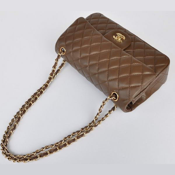 Chanel Brown Sheepskin Leather Flap Bag Gold Hardware