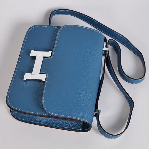 Hermes Constance Bag clemence leather in Medium Blue with Silver hardware