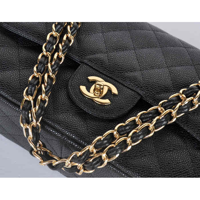 Chanel Jumbo Quilted Classic Cannage Patterns Flap Bag A58600 Black Gold