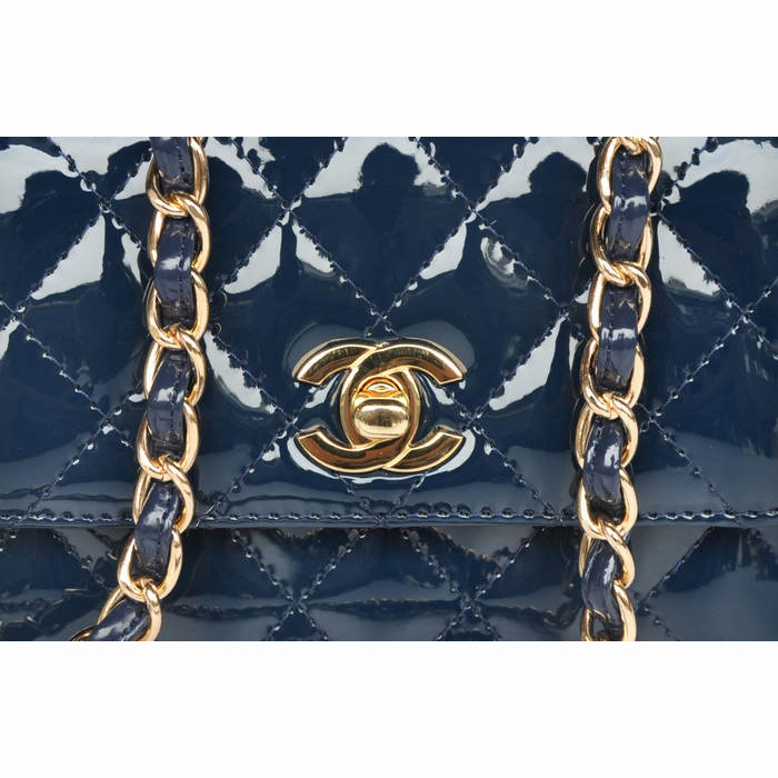 Chanel Classic Micro Flap Bag 1118 Royal blue Patent leather Gold Hardware