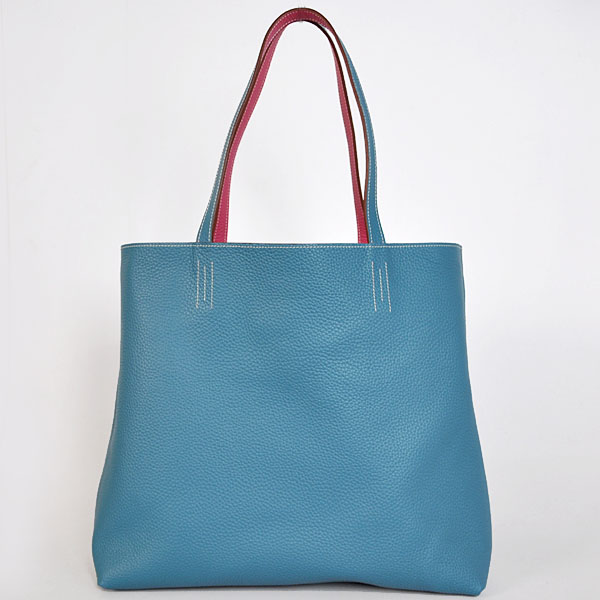 Hermes shopping bag clemence leather in Medium Blue/Peach