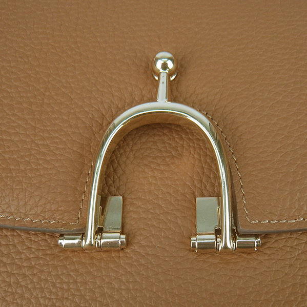 Hermes Stirrup Shoulder Bag Camel Calfskin Gold