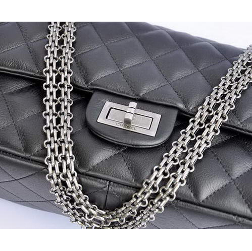 Chanel Classic Falp Bag Resin Skin A28668 Black with Silver Chain