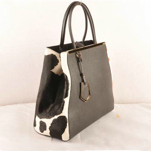 Fendi 2Jours Saffiiano Leather Horsehair Tote Bag F2552L Black&Tan