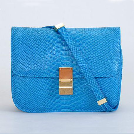 Top Quality Celine Classic Box Small Flap Bag Snake Leather Blue