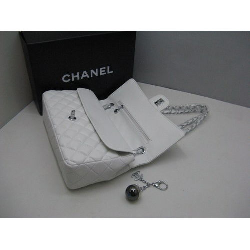 Chanel lambskin leather White Flap bag with Silver chain