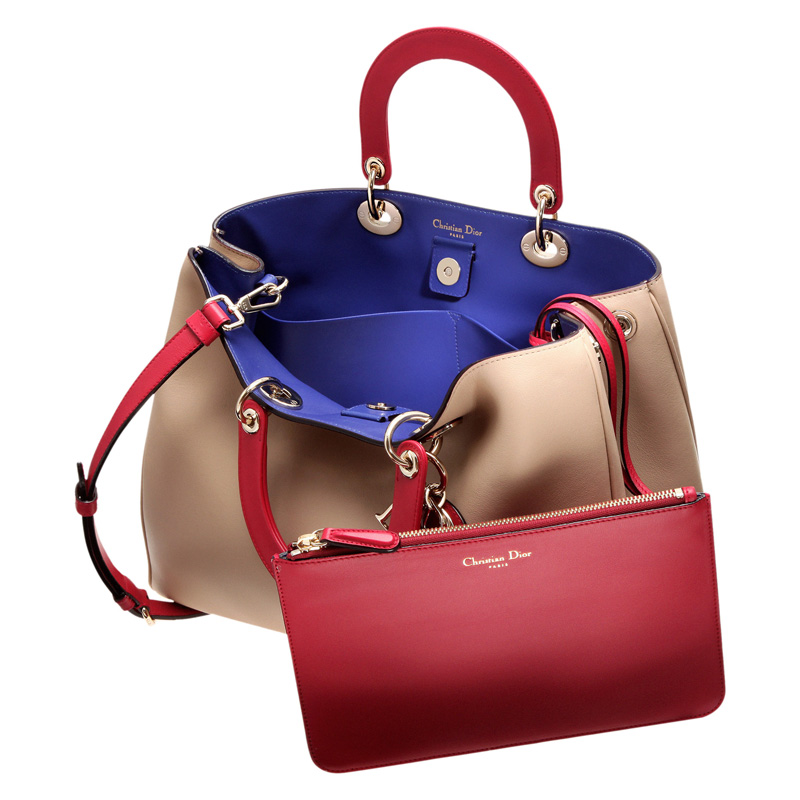 Smooth two-tone beige/crimson red leather 'Diorissimo' bag