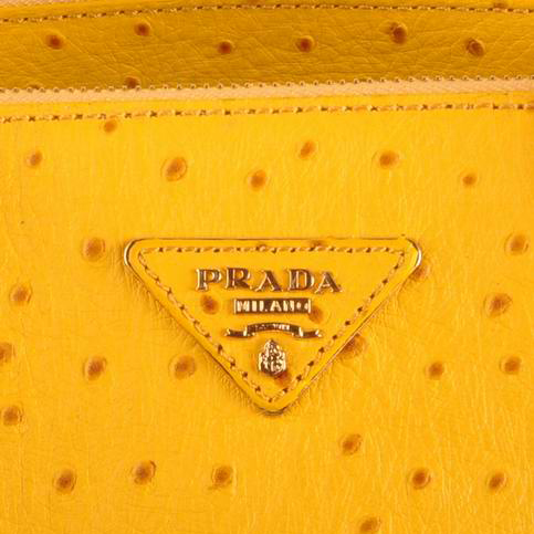 Prada Maxi Ostrich Leather Tote Bag Yellow