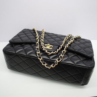 2013 Chanel Maxi Classic Flap handbags 58601 Gold chain Black