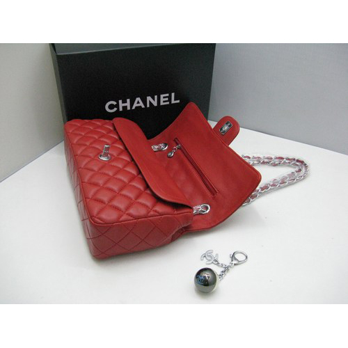 Chanel lambskin leather Red Flap bag with Silver chain