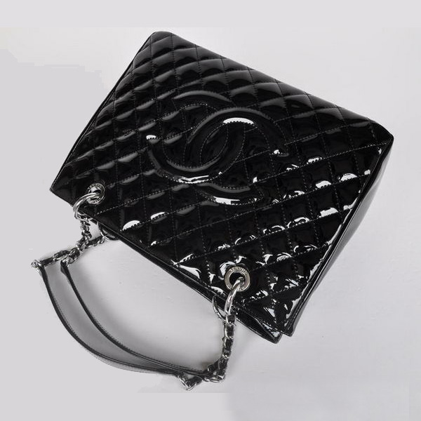 Chanel A50995 Black Patent Leather Shoulder Bag Silver