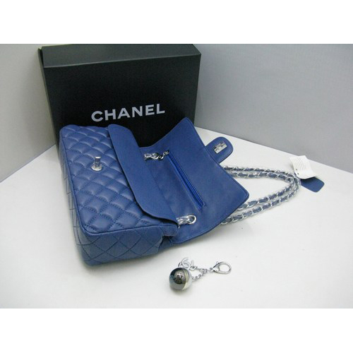 Chanel lambskin leather Blue Flap bag with Silver chain