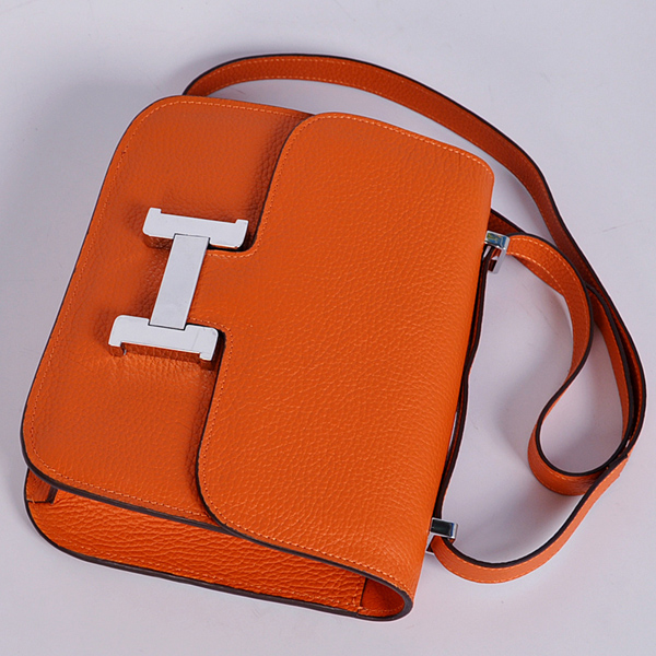 Hermes Constance Bag clemence leather in Orange with Silver hardware