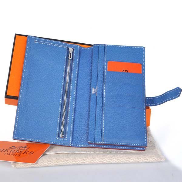 Hermes 2 flod original leather wallet in Turkey Blue