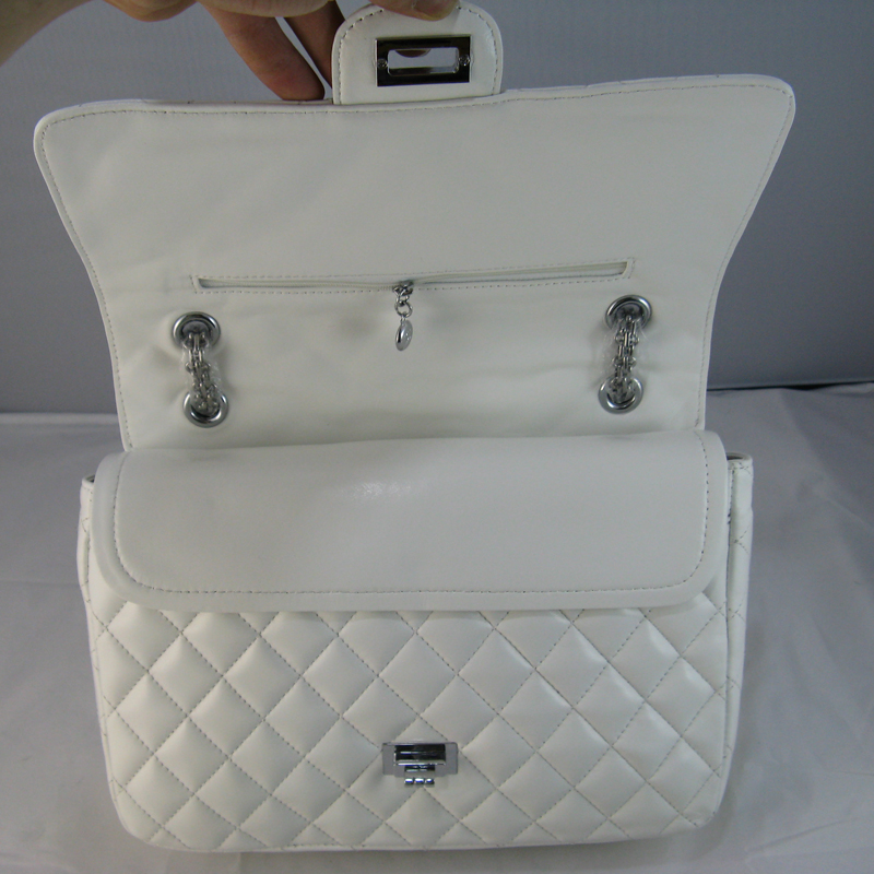 Chanel White lambskin leather Flap Bag with Silver chain