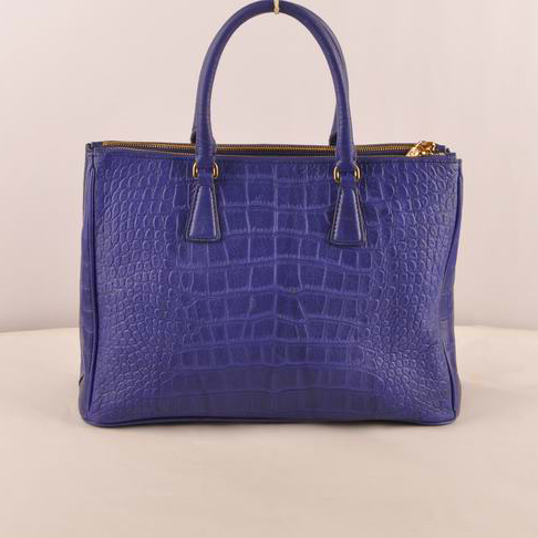 Prada Medium Croco Leather Tote Bag Blue