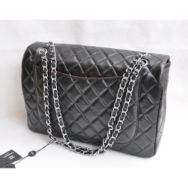 Chanel Maxi Black Lambskin Leather with Silver Hardware Flap Bags 46558