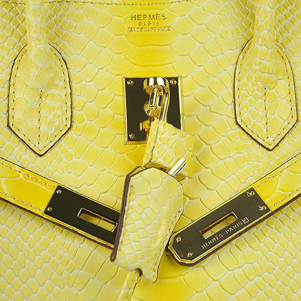 Hermes Birkin 35CM Lemon Snake Leather Tote Bag Gold