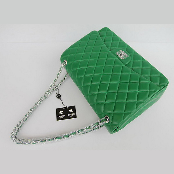 Chanel Flap Bag Quilted Green Lambskin with Silver Chain 1116