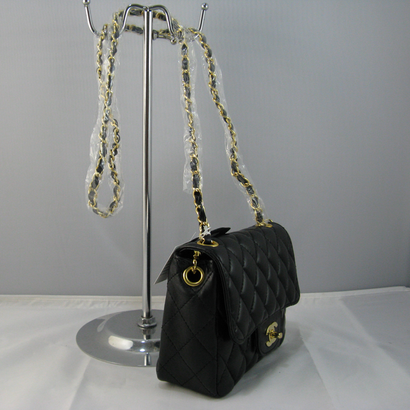 Chanel Black lambskin leather Flap Bag with Gold chain