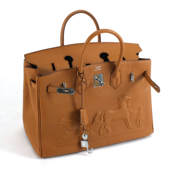 Hermes Birkin 35CM with Embossed logo Handbag Light Coffee 6089