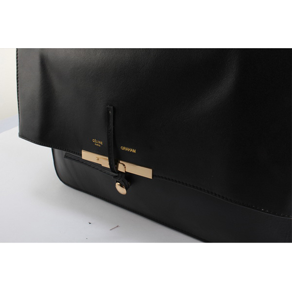 Celine Clasp Shoulder Bag Calfskin Black