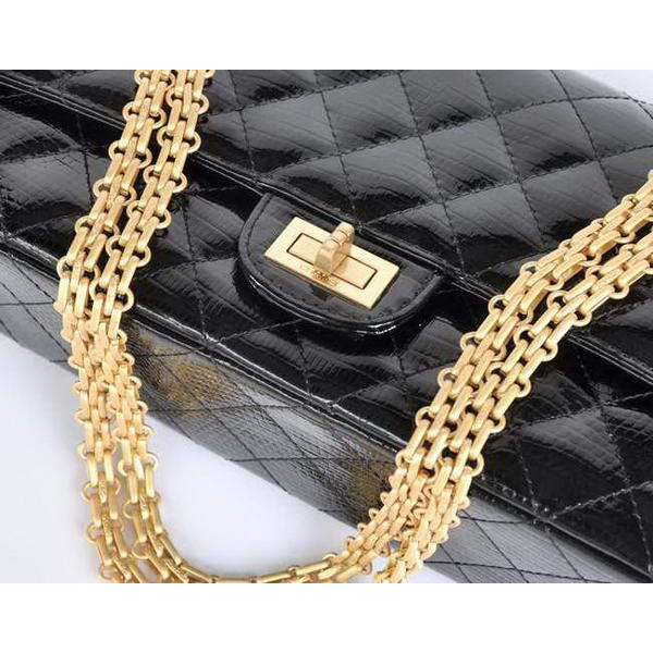 Chanel 1122 Classic Black Lizardskin Flap Bag Gold Hardware