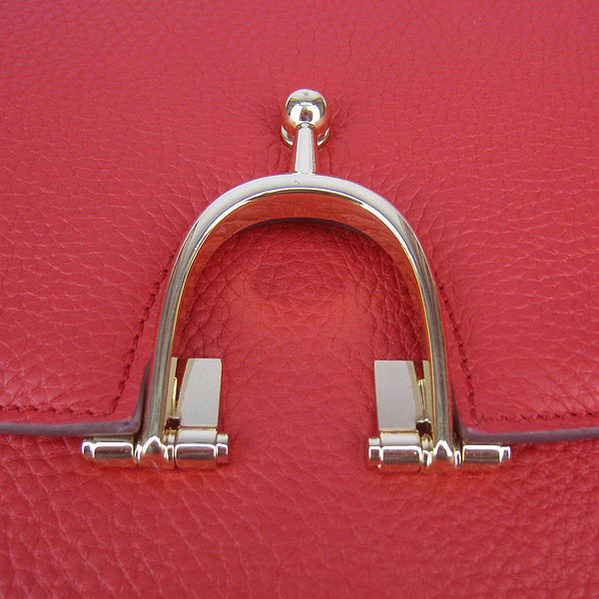 Hermes Stirrup Shoulder Bag Red Calfskin Gold