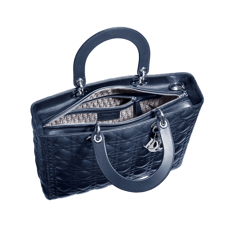 Large Lady Dior bag In midnight-blue leather