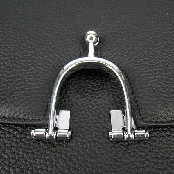 Hermes Stirrup Shoulder Bag Black Calfskin Silver