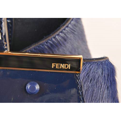 Fendi 2Jours Patent Leather Horsehair Tote Bag F2552L Blue