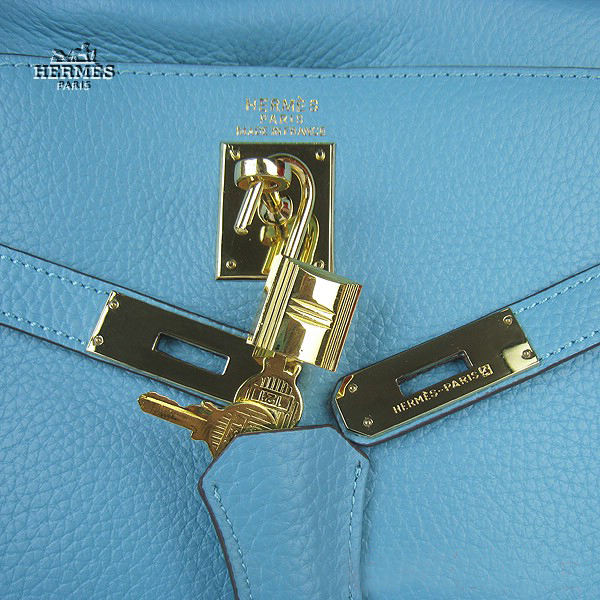 Hermes Kelly 35cm Togo Leather Bag Light Blue 6308 Gold Hardware