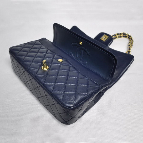 Chanel 1112 Classic Navy Blue Leather with Golden Hardware Flap Bag