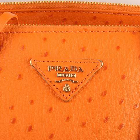 Prada Medium Ostrich Leather Tote Bag Orange