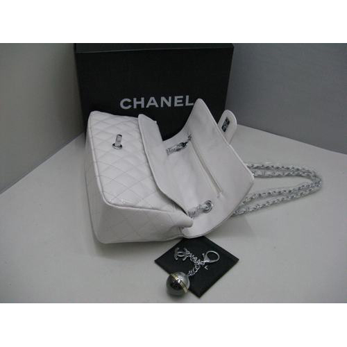 Chanel patent leather White Flap bag with Silver chain