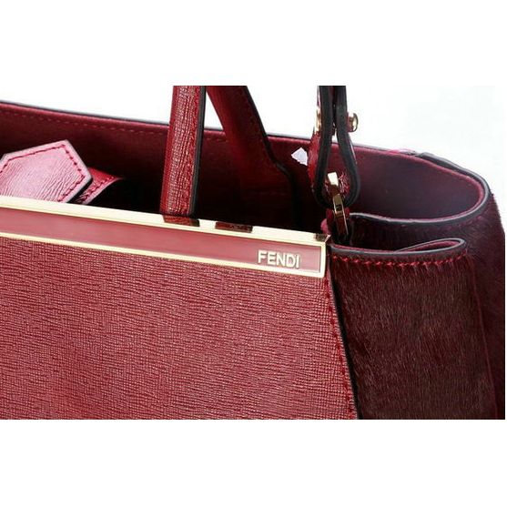 Fendi 2Jours Saffiiano Leather Horsehair Tote Bag F001 Bordeaux
