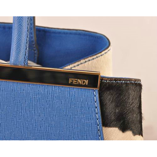 Fendi 2Jours Saffiiano Leather Horsehair Tote Bag F2552M Blue&Black