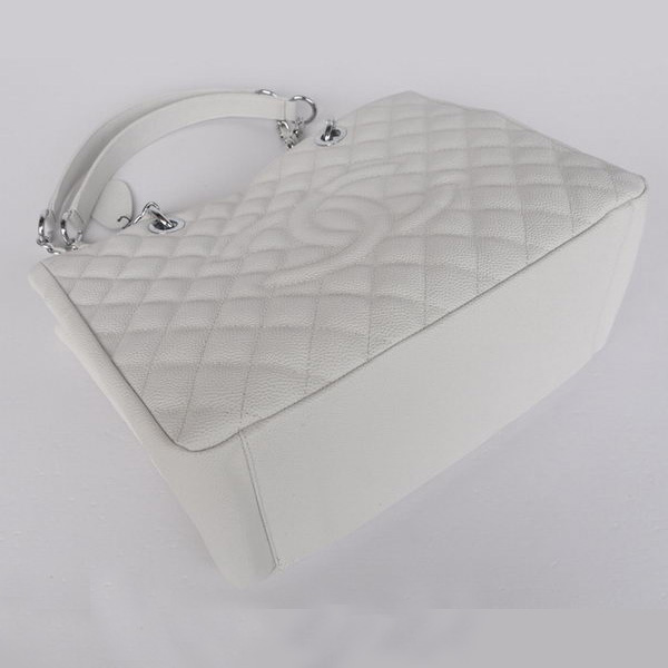 Chanel A50995 White Caviar Leather Shoulder Bag Silver