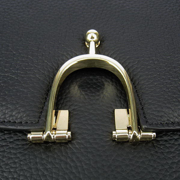 Hermes Stirrup Shoulder Bag Black Calfskin Gold