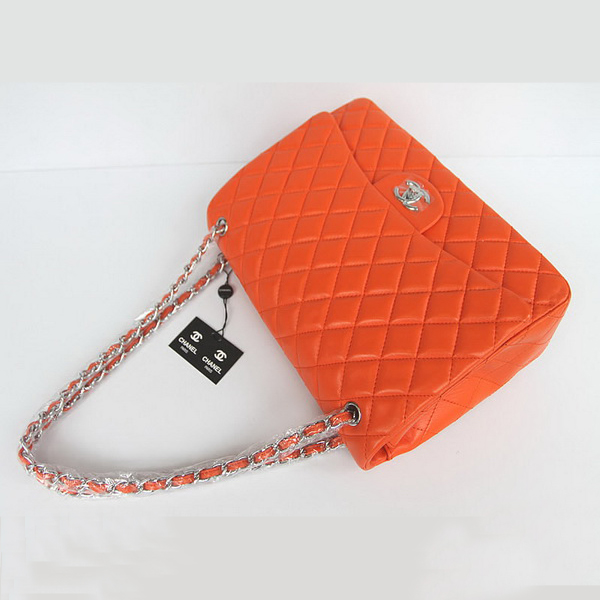 Chanel Flap Bag Quilted Orange Lambskin with Silver Chain 1116